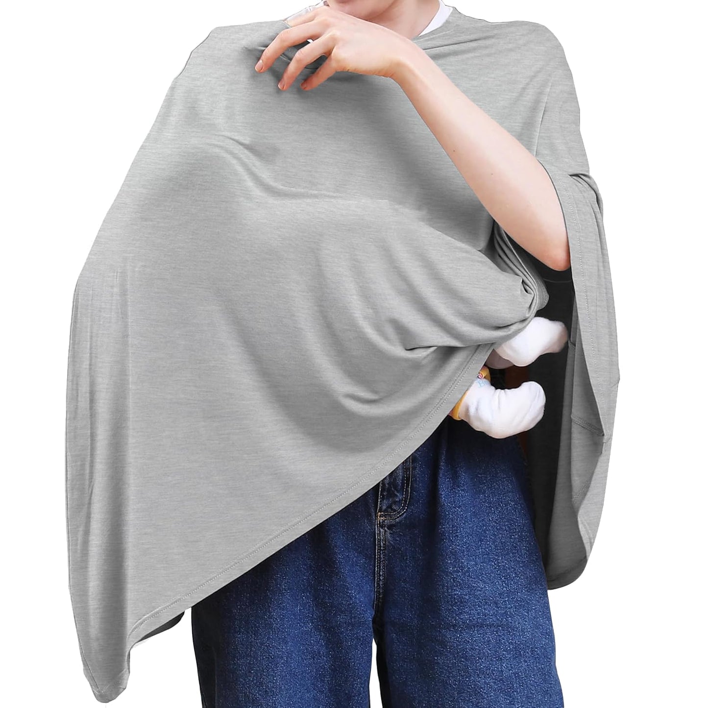 Nursing Cover for Breastfeeding, 360°Full Coverage Nursing Poncho, Rayon Soft & Breathable Breastfeeding Cover up (Smooth Rayon, Knit Grey)