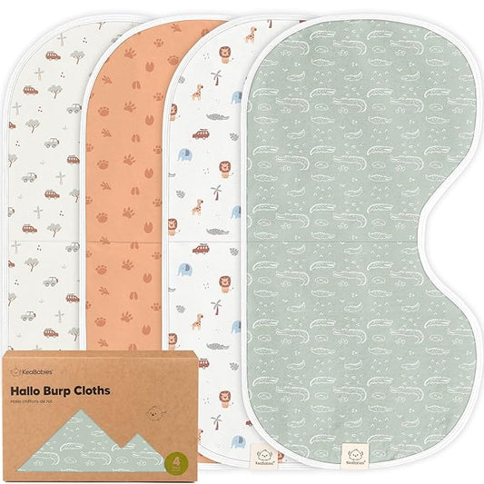 KeaBabies 4-Pack Baby Burp Cloths Baby Girl, Boy - Organic Cotton Burp Cloth, Extra Large, Absorbent, Soft Burping Cloths & Bibs Set for Babies, Newborn Burp Clothes, Thick Burp Rags (Wilderness)