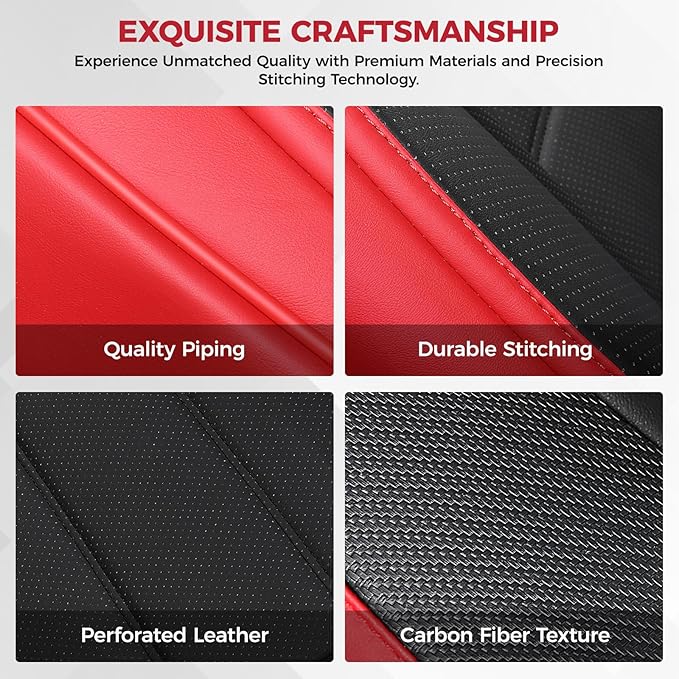 FREESOO Red Black Car Seat Covers Full Set - Faux Nappa Leather Seat Covers for Cars, with Front Seatbelt Pads, Breathable Interior Protectors Universal Fit for Most 5 Seats Vehicles Sedans SUV Trucks
