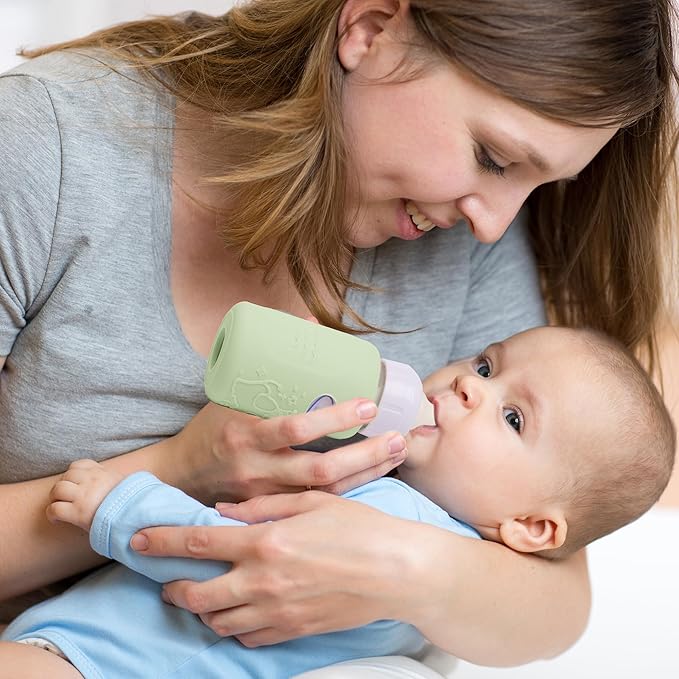 KingKam 4 Pack Silicone Sleeves for Dr. Brown's Glass Baby Bottles, Anti Breakage Baby Bottle Sleeves Holder, Compatible with Dr. Brown's Newborn Narrow Glass Baby Bottles 4oz