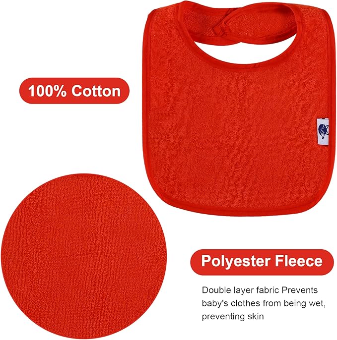 12 Pack Terry Drool Cotton Bibs, Unisex Baby Bibs with Fiber Filling Waterproof for Feeding, Teething, Drooling