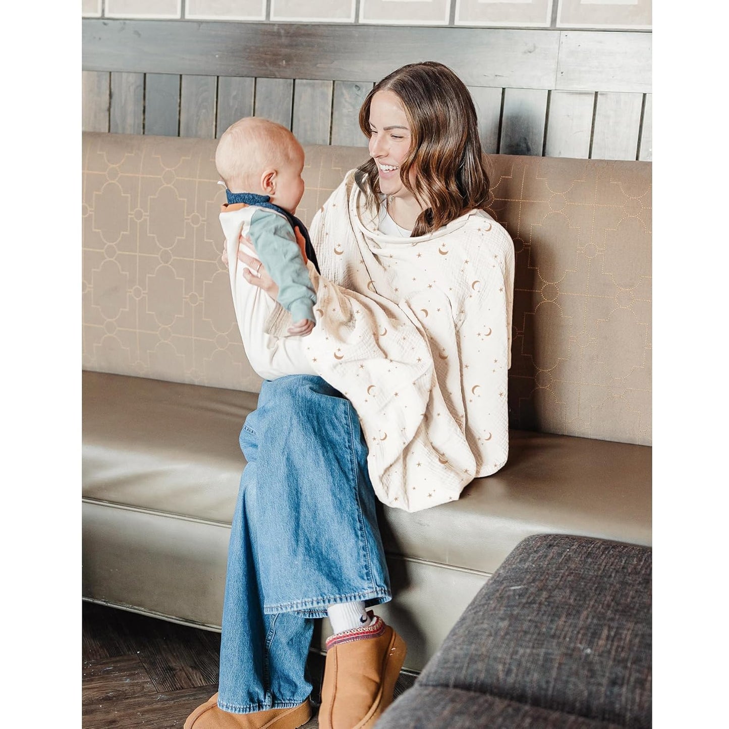 Konssy 2-Pack Muslin Nursing Cover Up for Breastfeeding Moms with Rigid Hoop, 100% Cotton, Lightweight & Breathable Breastfeeding Cover, Adjustable & Comfort