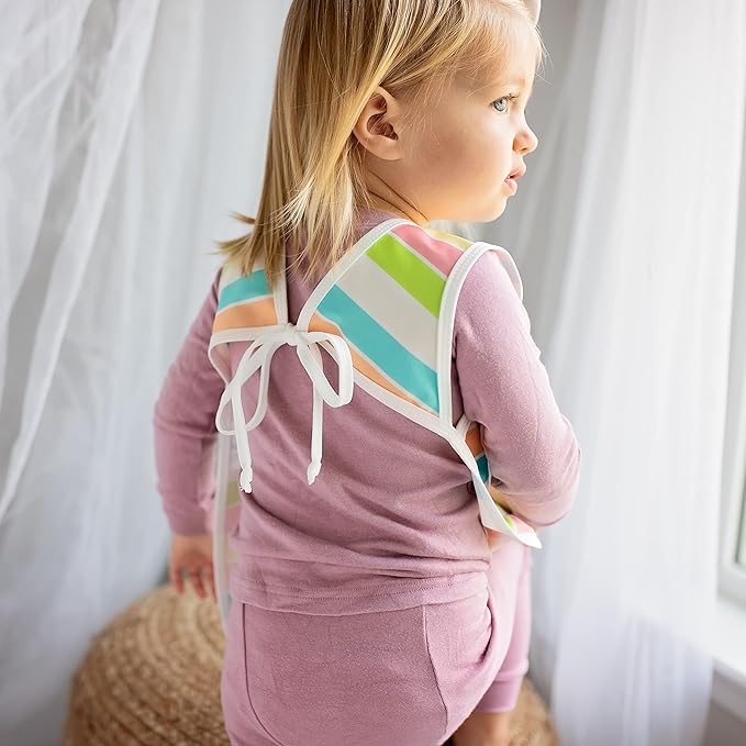 BapronBaby Rainbow Stripes Bapron - No Neck Tie Safer Bib for Baby & Toddler - Soft Waterproof Stain Resistant - Machine Washable - Sz Baby/Toddler 6m-3T