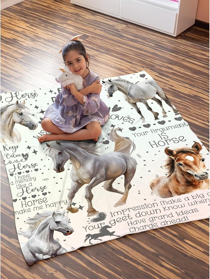 Horse Blanket for Baby Girls Flowers Animals Throw Blanket for Boys, Lightweight Cute Horse Soft Flannel Blankets for Kids Gifts, 30x40 Inches