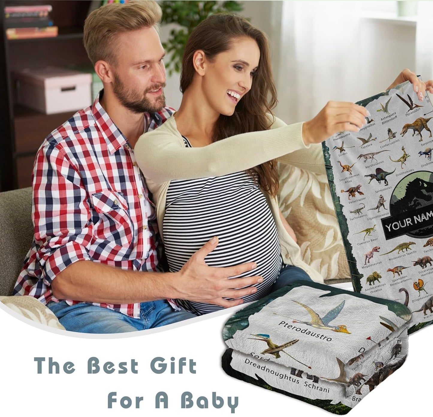 Personalized Dinosaur Blanket with Name Custom Name Blanket for Baby Boy Newborn Customized Gifts for Baby Shower Christmas Birthday Expect Mom