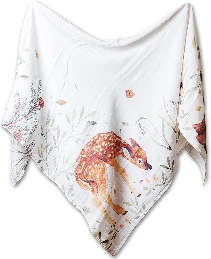 100% Organic Cotton Muslin Monthly Baby Milestone Blanket with Wooden Hello World Newborn Sign, Newborn Photography Props, Birth Announcement Sign, Woodland