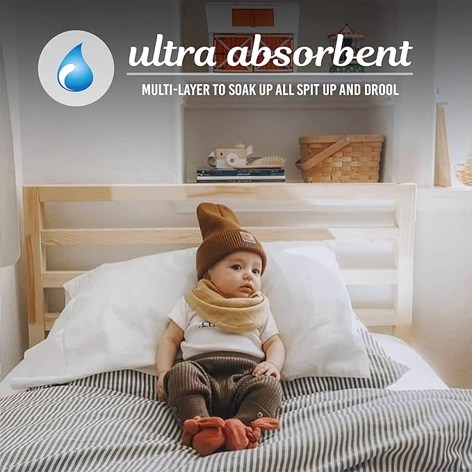 Kishu Baby Indi - Fairtrade Organic Baby Bibs for Girls or Boys - Rounded, 4-Way Reversible, 8 Layer Muslin Drool Bibs