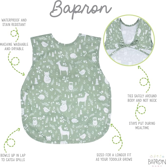 BapronBaby Animal Prints Bapron - No Neck Tie Safer Bib - Baby & Toddler - Soft Waterproof - PVC, BPA & Phthalate Free - 6m+