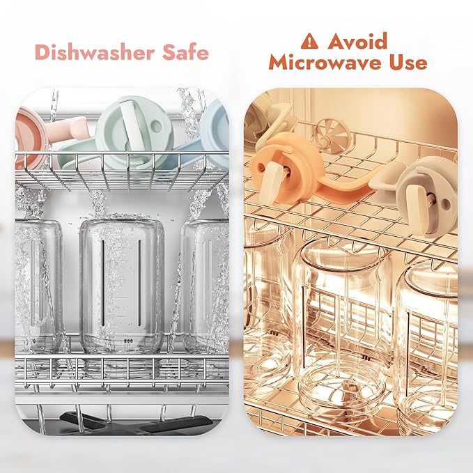 Papablic Glass Breastmilk Pitcher, Formula Mixing Pitcher with Mixing Handle Lid, Wide Mouth Mason Jar Mixer with Flip Locking Spout, Easy to Clean, BPA Free, Pink