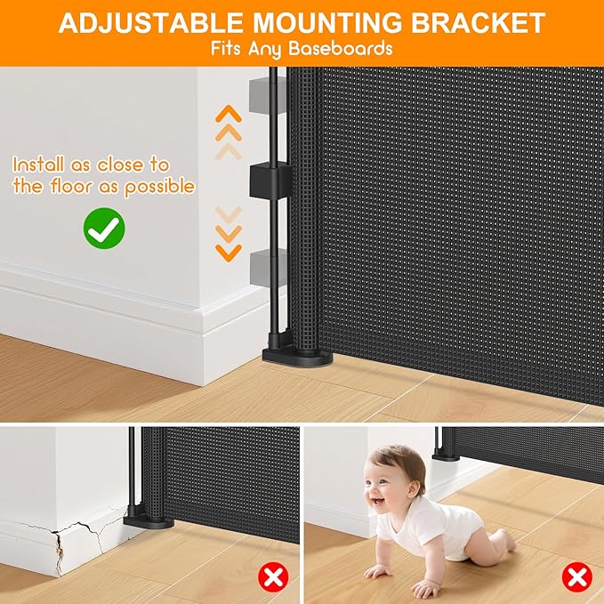 71 Inch Retractable Baby Gates Extra Wide, 41 Inch Reinforced Extra Tall Gate Mesh Safety Gate for Kids Pets, Retractable Dog Gate Baby Retractable Gate for Stair Hallway Doorway Indoor Outdoor, Black