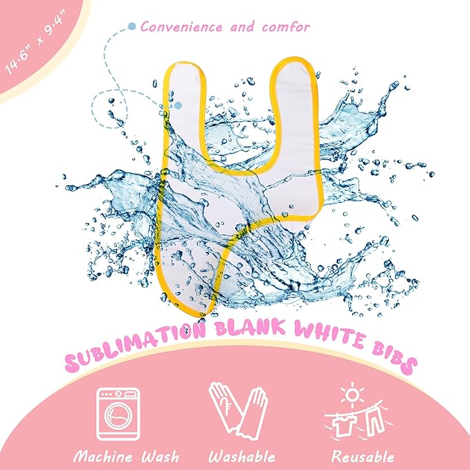 Geyoga 20 Pieces Sublimation Blanks White Bibs for Baby Decorating Washable Reusable Fabric Bibs
