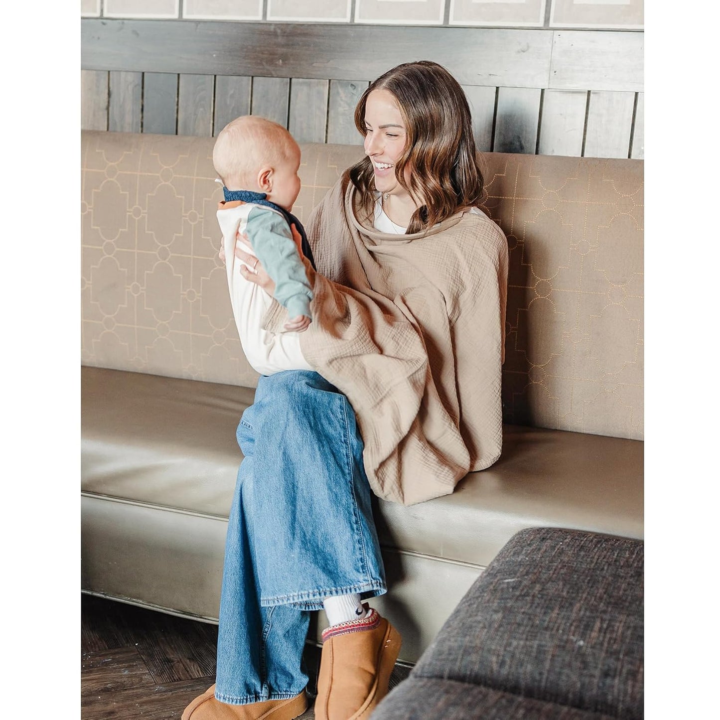 Konssy 2-Pack Muslin Nursing Cover Up for Breastfeeding Moms with Rigid Hoop, 100% Cotton, Lightweight & Breathable Breastfeeding Cover, Adjustable & Comfort