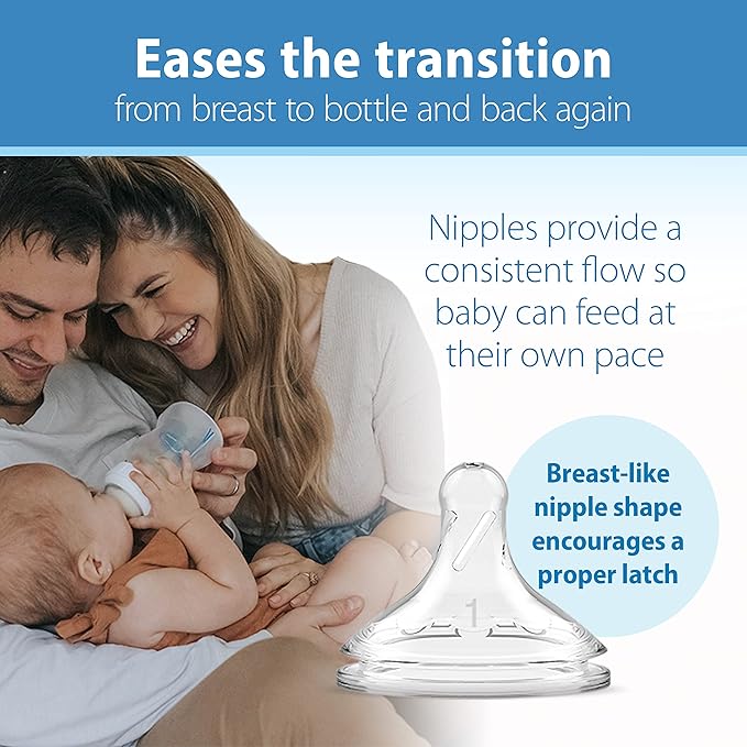 Dr. Brown's Natural Flow Anti-Colic Options+ Wide-Neck Baby Bottles, 9 oz/270 mL, with Level 1 Slow Flow Nipple, 4 Pack Good Morning/Good Night Gift Set