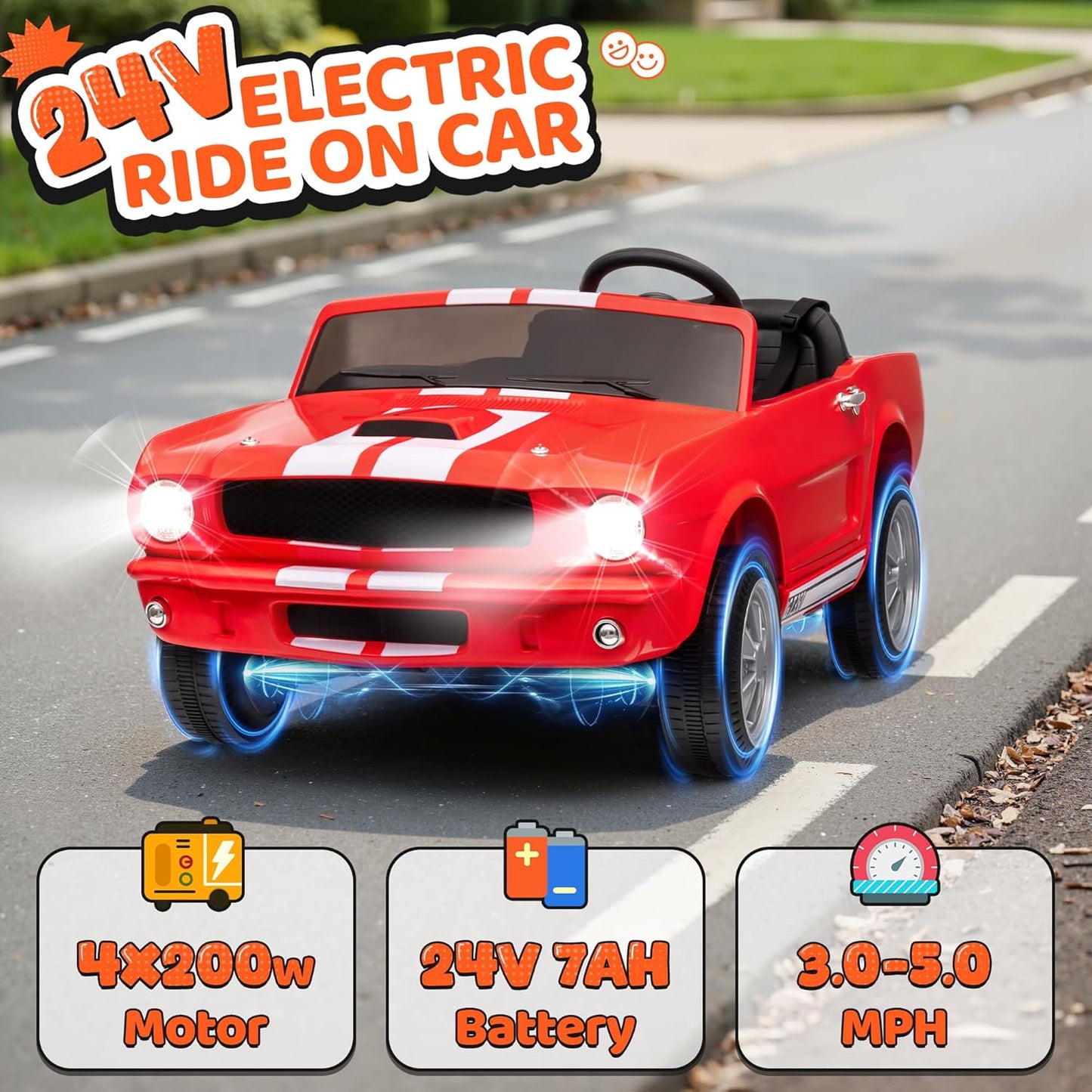 24V 2 Seater Ride on Toys, Licensed Shelby Cobra Kids Power Car Wheeler Ride On Toy w/ 2WD/4WD Switchable, Remote Control, 19" Spacious Seat, 4 Spring Suspension, Music, Bluetooth