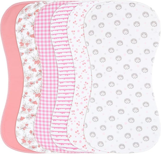 2-in-1 Burp Cloths and Baby Bibs - 6 Pack Large Super Absorbent Soft Cotton Burping Cloths for Spit Up, 3 Layers Thick Baby Burp Rags for Girls & Boys