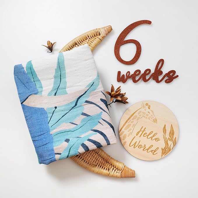 Miaoberry Safari Baby Milestone Blanket, Africa Jungle Theme Monthly Photo Growth Tracker with Giraffe, Lion, Elephant with Hello World Sign