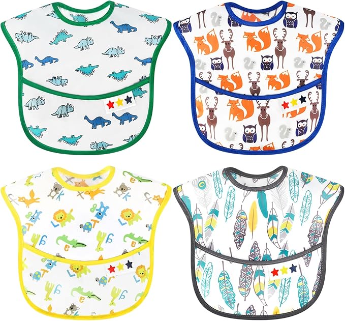 Accmor Baby Bibs, Waterproof Baby Toddler Bibs, Apron Smock Bib for Baby Boys Girls, Essential Must Have for Eating, Feeding