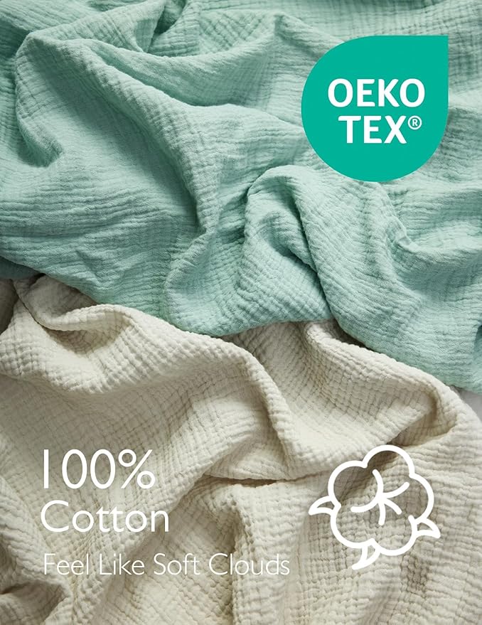 Momcozy Muslin Standard Fitted Crib Sheets, 52"x28", 2 Pack Soft Breathable Natural Cotton Baby Mattress Sheet, 360° Mattress Wrapping No Slip Boys Girls Neutral Toddler Bed Sheet, Green Grey