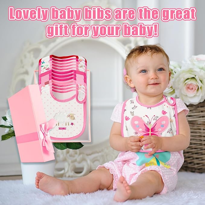 Cotton Waterproof Baby Bibs - 24Pcs Adjustable Hook Loop Closure Bib for Feeding Teething Drooling Eating, 6-12 Months