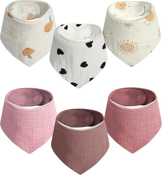 Magnetic Bandana Drool Bibs 6-pack - Magnetic Closure Baby Bibs - Safe, Easy, Chic Teething Bib