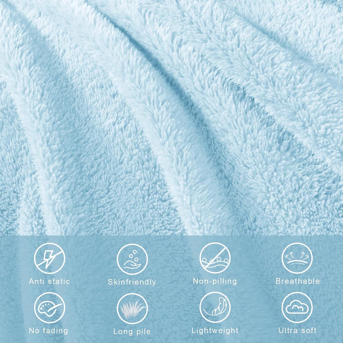 Exclusivo Mezcla Queen Size Flannel Fleece Blanket, Super Soft Velvet Plush Bed Blanket, Fuzzy Cozy and Warm for All Seasons, 90x90 Inches, Light Blue