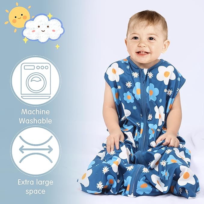 3 Pack Baby Sleep Sack 100% Rayon Cotton Baby Sleeping Bag 2-Way Zipper Toddler Wearable Blankets TOG 0.3. (Gerbera&Tulips&Pink, 0-6 Months)