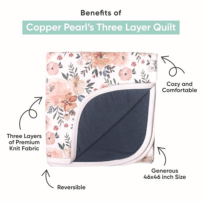 Copper Pearl Hunnie's Breathable Cozy Three-Layer Baby Blanket: Toddler Quilt for Boys and Girls | 46x46, Premium Polyester/Rayon