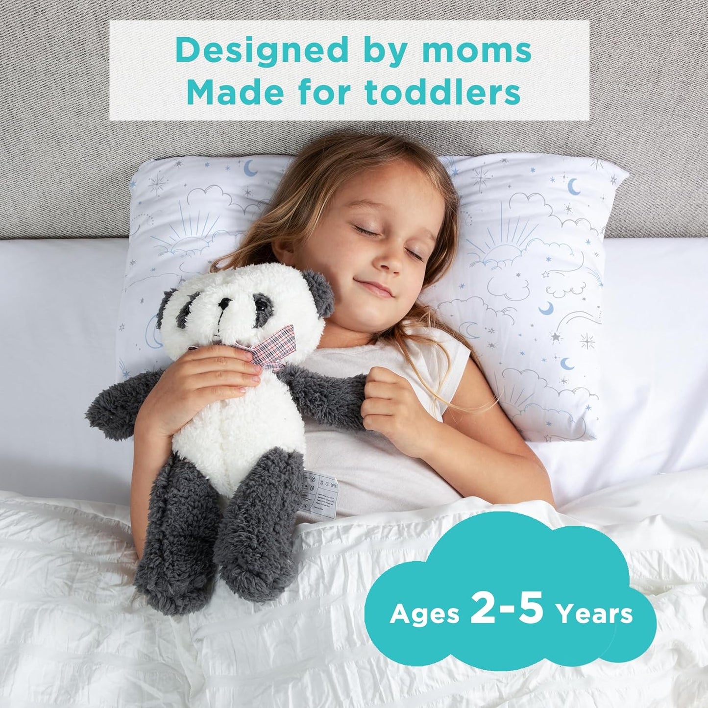 LittleHippo Toddler Pillow with Viscose Derived from Bamboo Pillowcase - 13x18 Hypoallergenic Toddler Pillow for Sleeping, Kids, Travel, Mini, Bed, Bedroom, Car, Playroom, and Nursery (Celestial)