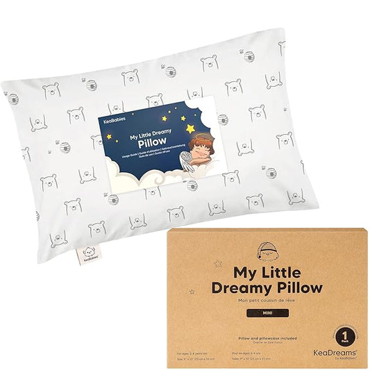 Mini Toddler Pillow with Pillowcase - 9x13 My Little Dreamy Travel Kids Pillow for Sleeping, Toddler Bed, Small, Tiny, Organic Cotton Pillowcase, Soft & Breathable, Kids 2-4 Years Old(Bumble Bear)