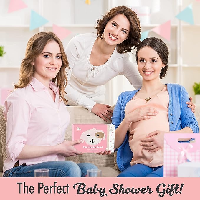 Baby Towels with Hood - Soft, Absorbent Viscose Made of Bamboo, Extra Large 35 x 35 Inches, for Newborns, Infants, Boys and Girls, Pink