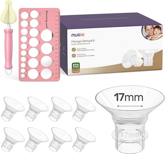 Nuliie 8PCS Silicone Flanges Insert Replacement Kit, Flange Sizing Kit 17mm for 24mm Flange/Shield Breast Pumps, Pumping Essential Kit for Moms
