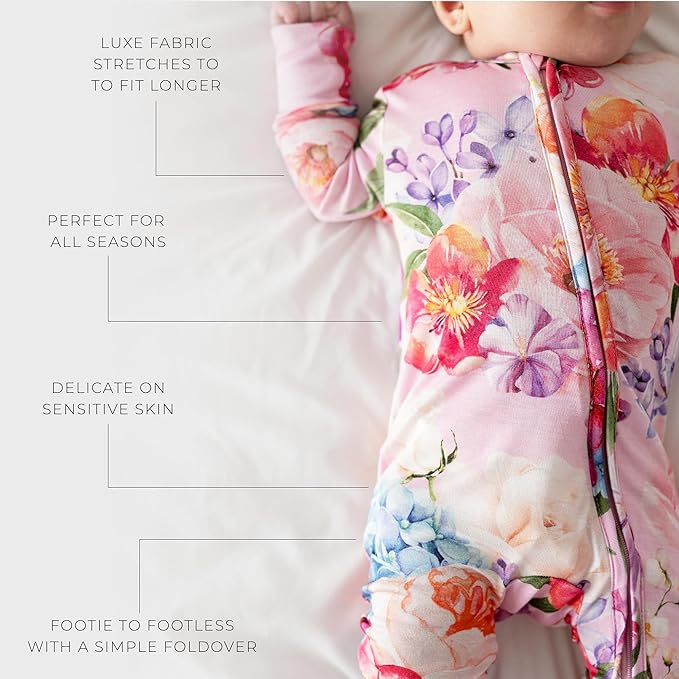 Posh Peanut Convertible Baby Sleepers - Girls Footless Baby Pajamas with 2 Way Zipper for Easy Diaper Changes