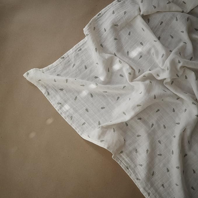 mushie Muslin Baby Swaddle Blanket | 100% Organic Cotton (Leaves)