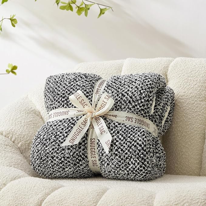 Snuggle Sac Queen Size Bedding Blanket Black, Super Soft Warm Cozy Bed Blankets Oversized Fuzzy Plush Blankets for Bed, Bedroom, Heather Black, 90x90 inches