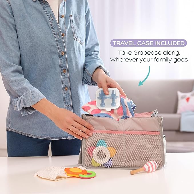 Grabease Baby Feeding Utensils Set - Infant and Baby Fork and Spoon for Ages 1-11 Months, BPAs and Phthalate-Free Cutlery, Plastic, 1 Set, Navy