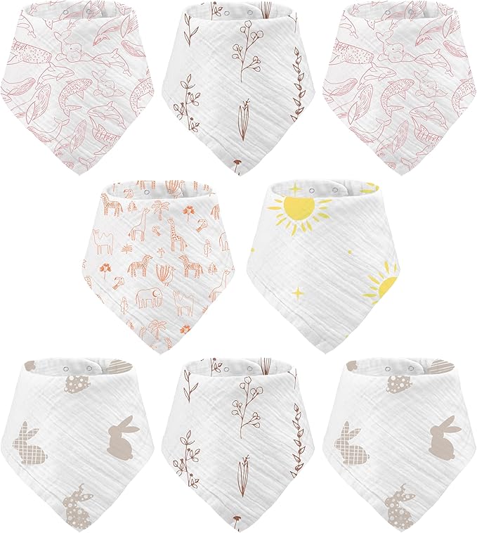 Muslin Baby bibs for drooling and teething, 100% cotton, Bibs for baby girl, Muslin bibs for boys (8 Pack)