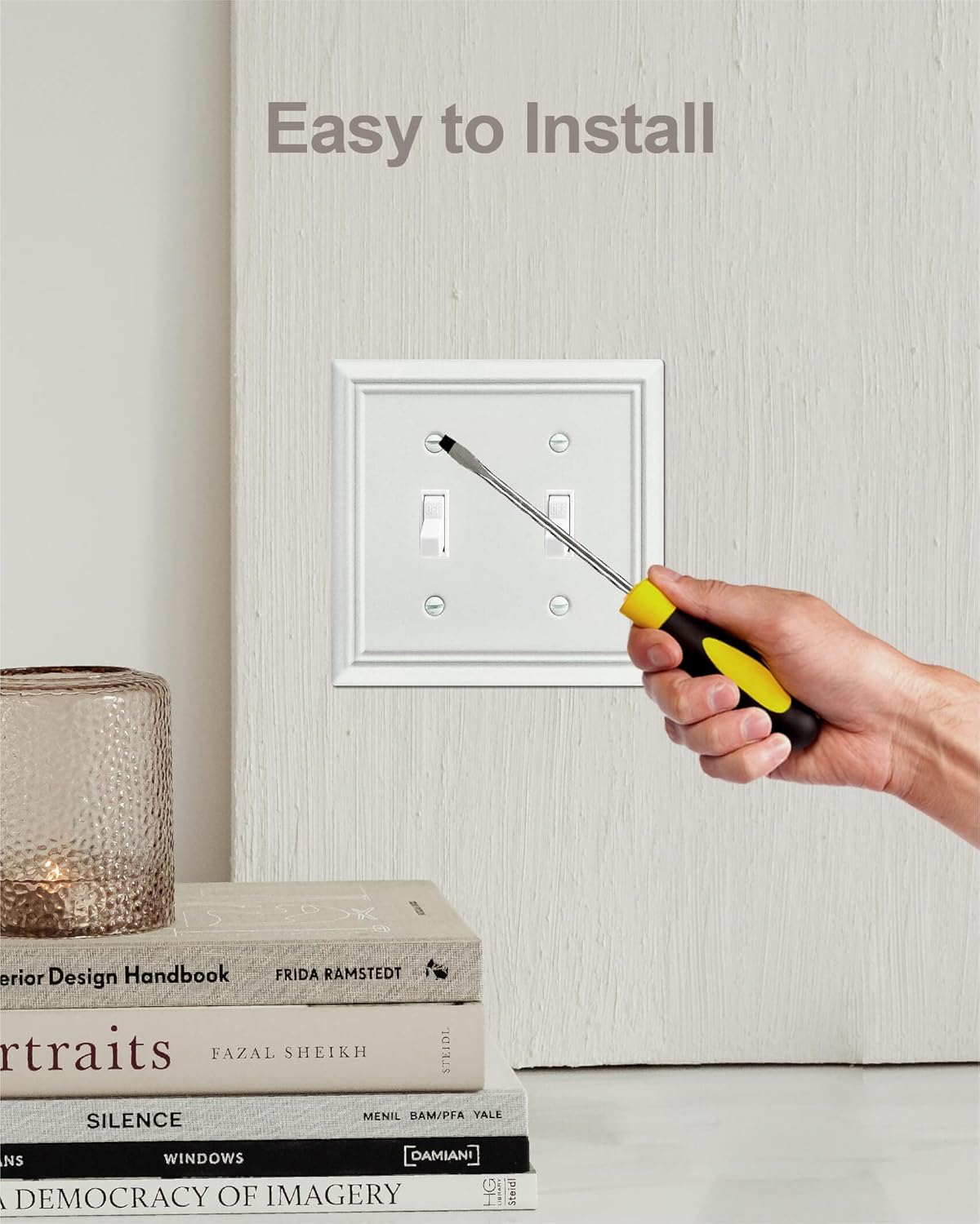 2-Pack Double Toggle Wall Plate, Decorative Light Switch Cover, Metal Switch Plate Cover, Off White Finish, Midsize