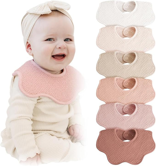 Konssy Muslin Baby Bibs 100% Cotton Absorbent Bandana Drool Bibs for Teething and Drooling, 6-Pack for Baby Boys & Girls