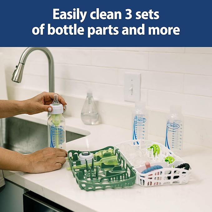 Dr. Brown's Dishwasher Basket for Small Baby Bottle Parts, Pacifiers, and Accessories, Clean, Store and Organize Newborn Essentials, BPA Free, Green