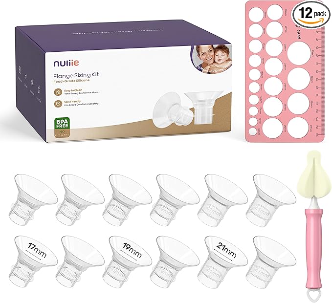 Nuliie 12PCS Silicone Flanges Insert Replacement Kit, Flange Sizing Kit 17/19/21mm for 24mm Flange/Shield Breast Pumps, Pumping Essential Kit for Moms