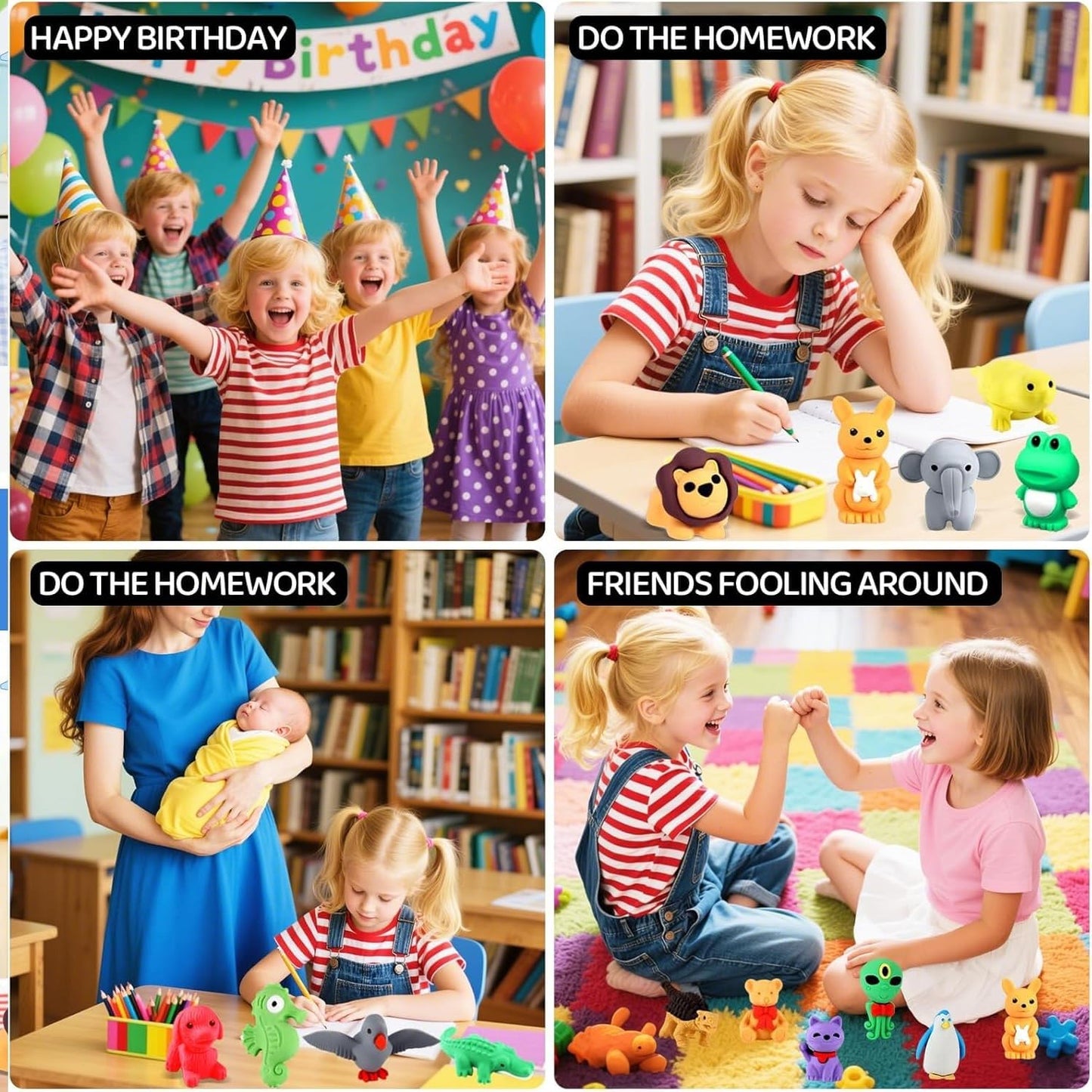 121Pcs Animal Erasers Desk Pets for Kids Animal Pencil Erasers Bulk Puzzle Eraser Toys Gifts for Classroom Prizes,Game Reward,Treasure Box,Easter Egg Fillers,Goodie Bag Stuffer,Party Favors