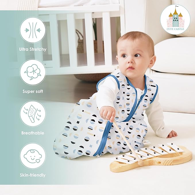 Cute Castle Baby Sleep Sack 12-18 Months - Lightweight 100% Cotton 2-Way Zipper TOG 0.5 Infant Wearable Blanket, Newborn Essentials Toddler Sleep Clothes (3 Pack Blue)