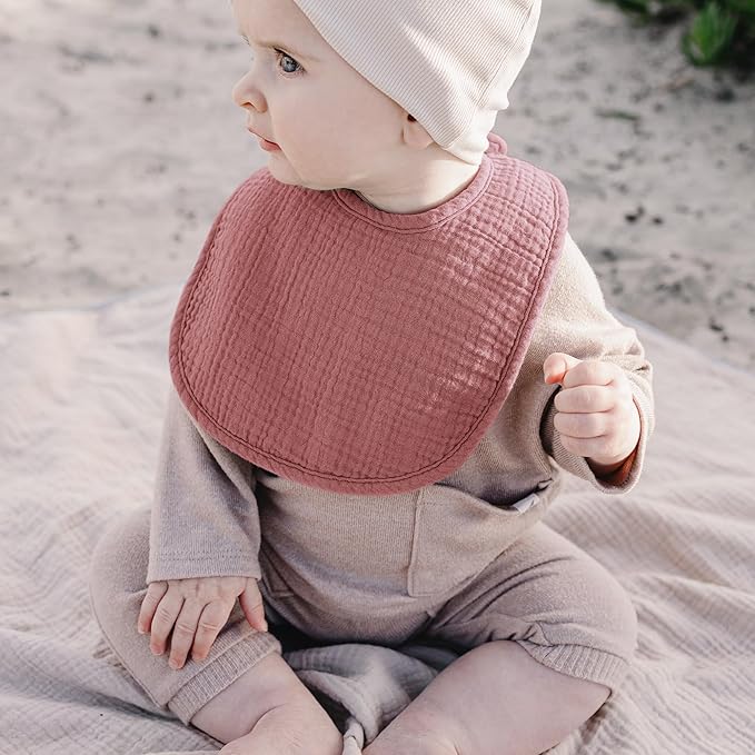 Konssy 10-Pack Muslin Baby Bibs, Soft Cotton Bandana Bibs for Drooling & Teething, Unisex Solid Colors for Boys & Girls, Newborn & Infant, Perfect Shower Gift