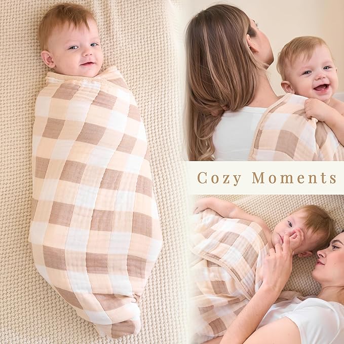 Ultra-Soft Muslin Baby Blanket - Swaddle & Crib, 43x43 (Warm Coffee)
