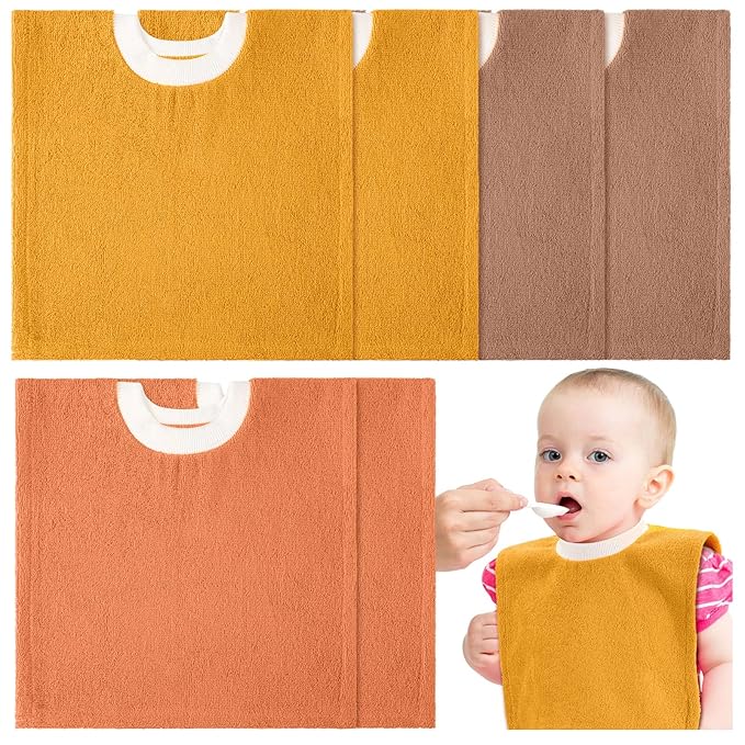 Foaincore 6 Pcs Pullover Baby Bibs Cotton Terry Toddler Absorbent Infant for Feeding and Drooling Towel Slip on Bib(Warm Color)