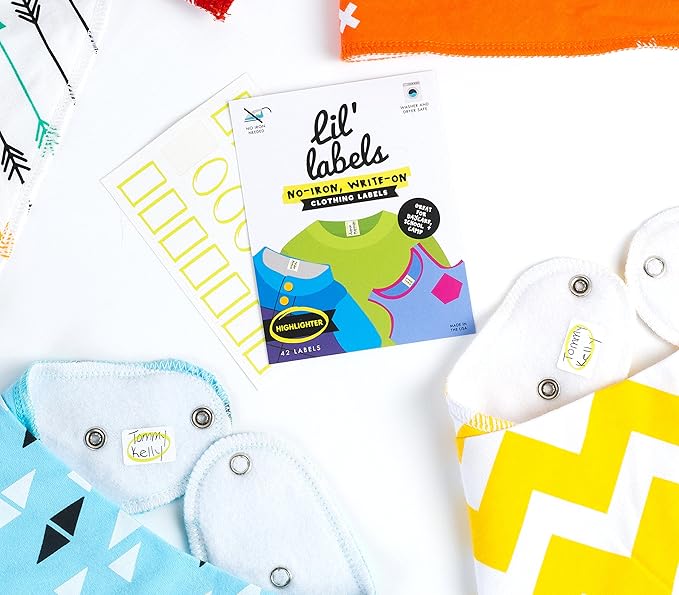 Daycare Labels Value Pack - Bottle Labels (Playful Patterns) and Clothing Labels (Highlighter), Waterproof Labels