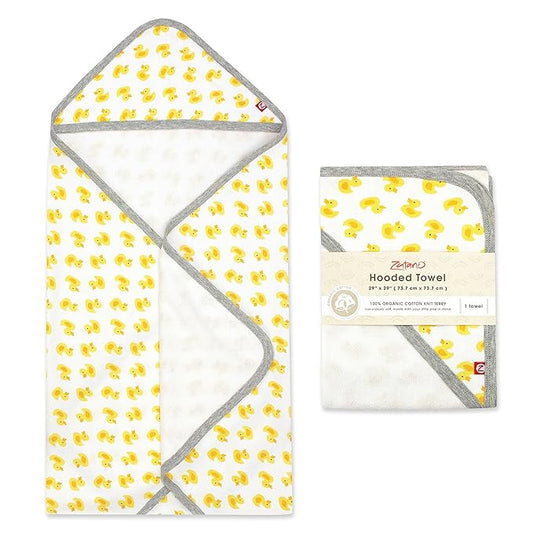Zutano Hooded Baby Towels, Organic Cotton Baby Bath Towel, Ultra Soft and Absorbent Baby Towel for Newborn and Infant | Girl, Boy, and Unisex Towel Set, Rubber Duckies, 1-Pack