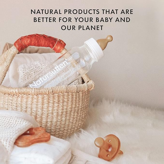 Natursutten Anti-Colic Glass Baby Bottle 2-Pack - 8 oz, 4 oz Bottles for Breastfeeding Babies - Newborn Bottles Set: Natural Rubber Slow-Flow Bottle Nipples, Seals, Valves, Baby Bottle Caps (8 Ounce)