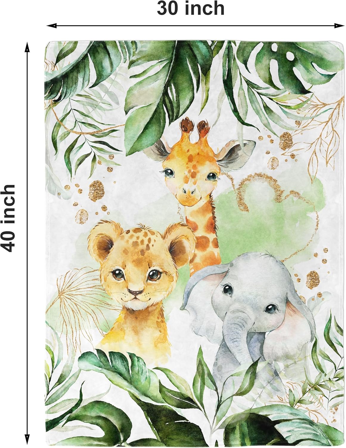 UNIQUE Safari Ultra Soft Fleece Baby Blanket 30x40in, Cute Lion Elephant Giraffe Baby Blanket, Gender Neutral