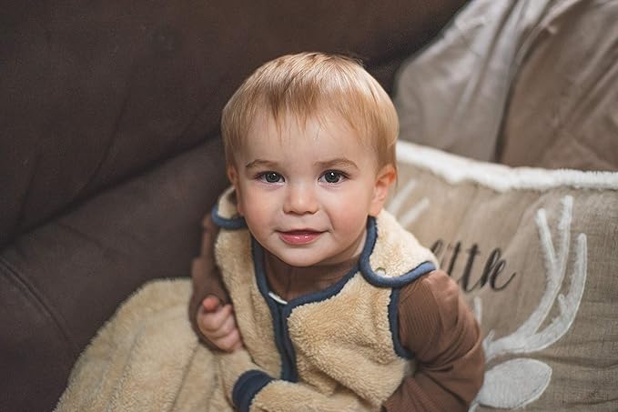 baby deedee Sleep Nest Teddy Baby Sleeping Bag, Oatmeal Navy, Medium (6-18 Month)